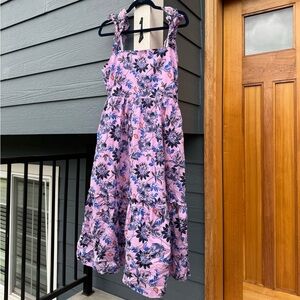 J.Crew Square Neck Midi Dress Lilac Purple Floral Sleeveless Pockets